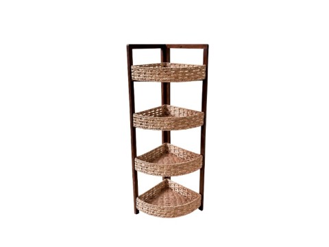 Artisanal 4-Tier Corner Tower Organizer with X-Weave Paper Cord Baskets